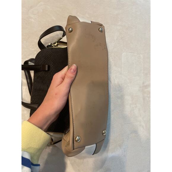 FURLA Women's Embossed Croc Leather Top Handle Satchel Bag Black/White Large - Picture 3 of 10